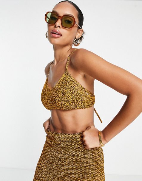 ASOS DESIGN crochet crop top with strappy back in black