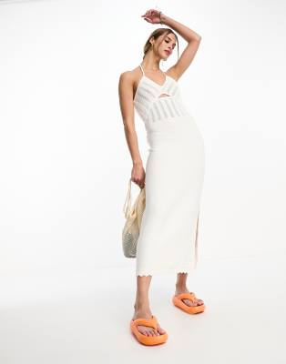 Other Stories Crochet Cut-out Halter Midi Dress In White