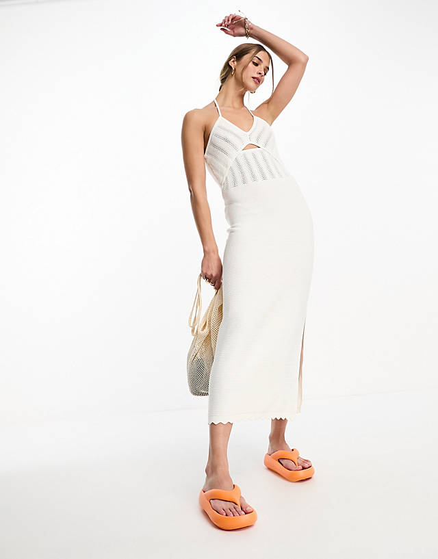 & Other Stories - crochet cut-out halter midi dress in off white