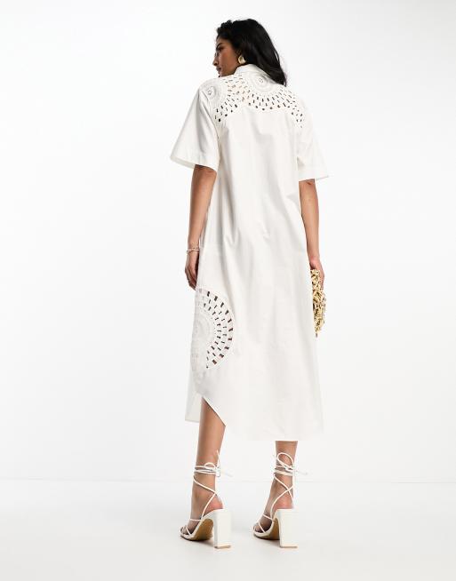 & Other Stories crochet insert midi shirt dress in white, 2 of 4