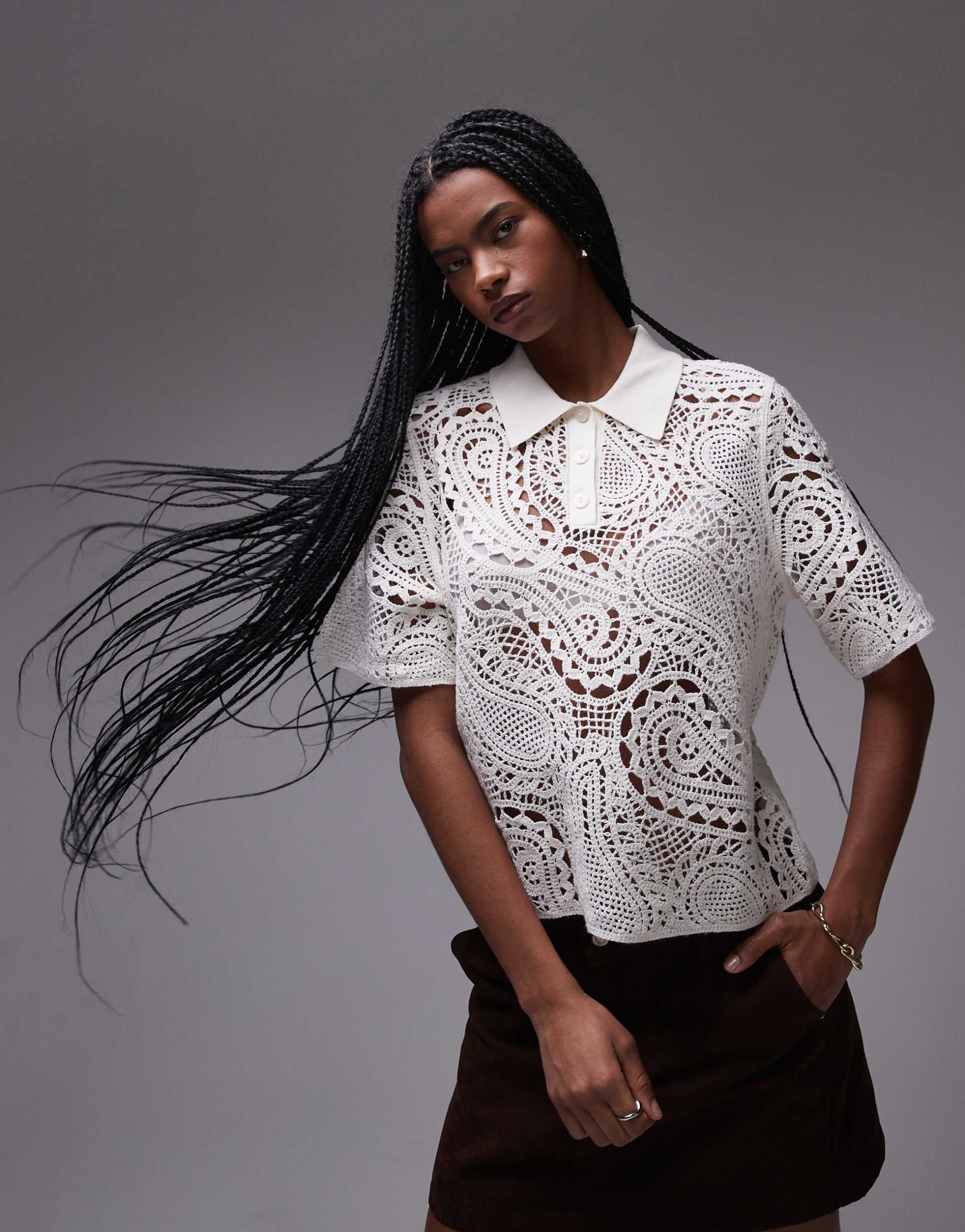 & other stories crochet knit blouse in white