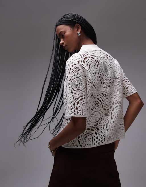 & Other Stories crochet knit blouse in white
