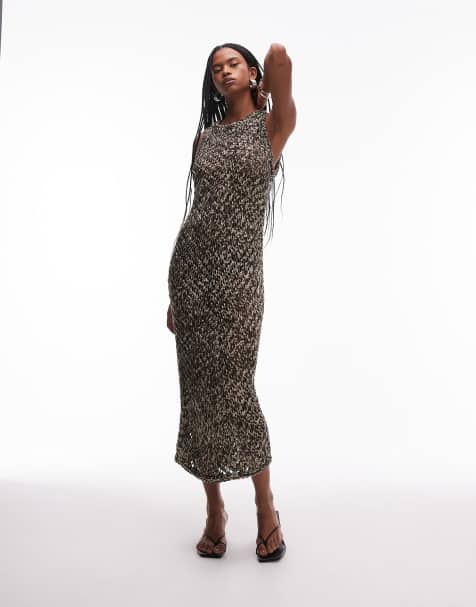 & Other Stories crochet knit maxi dress in beige and black twist - view 1