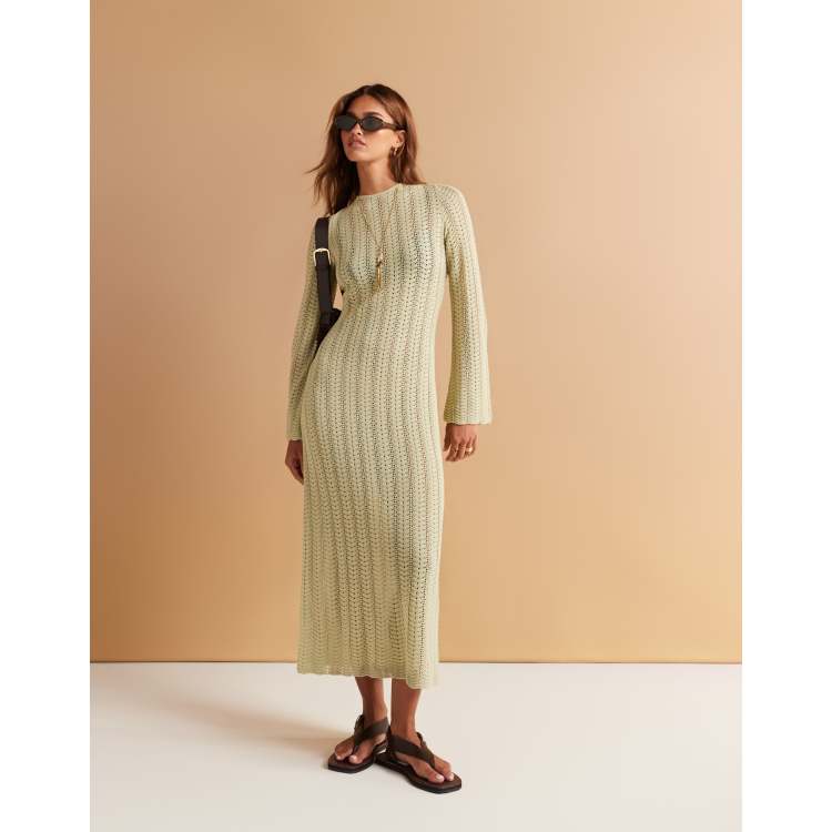 & Other Stories crochet knit maxi dress with open tie back in