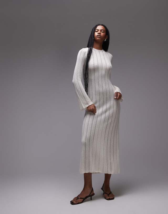 & Other Stories crochet knit maxi dress with open tie-back in white