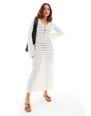 & Other Stories crochet knit midaxi dress in white