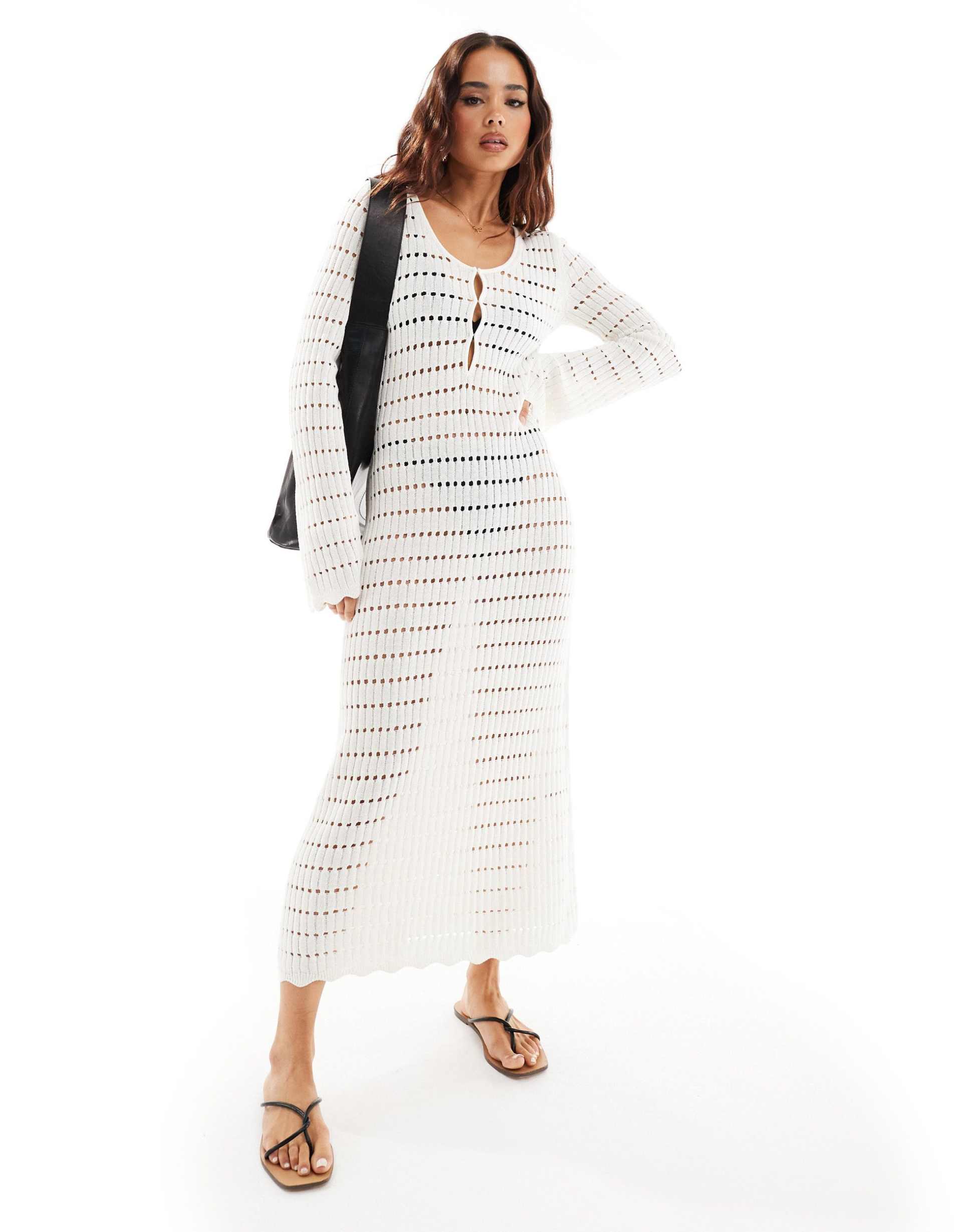 & other stories crochet knit midaxi dress in white