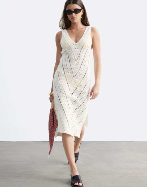 & Other Stories crochet knit midi dress in white | ASOS