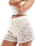 [Other Stories] & Other Stories crochet knit shorts with drawstring waist in off white L Off white