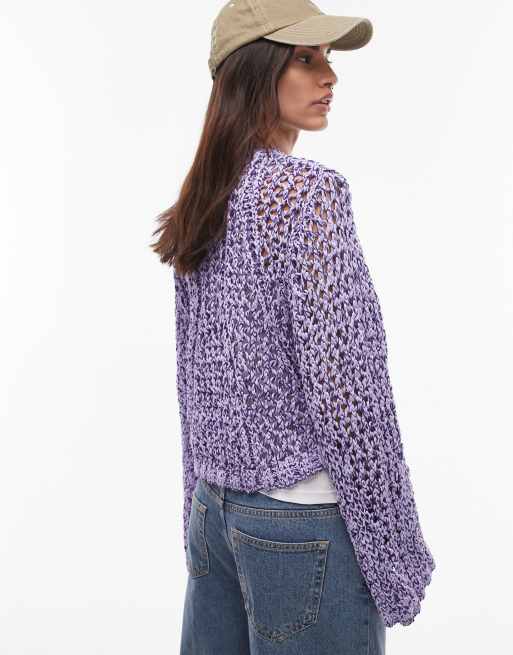 & Other Stories crochet knit sweater with tape detail in lilac
