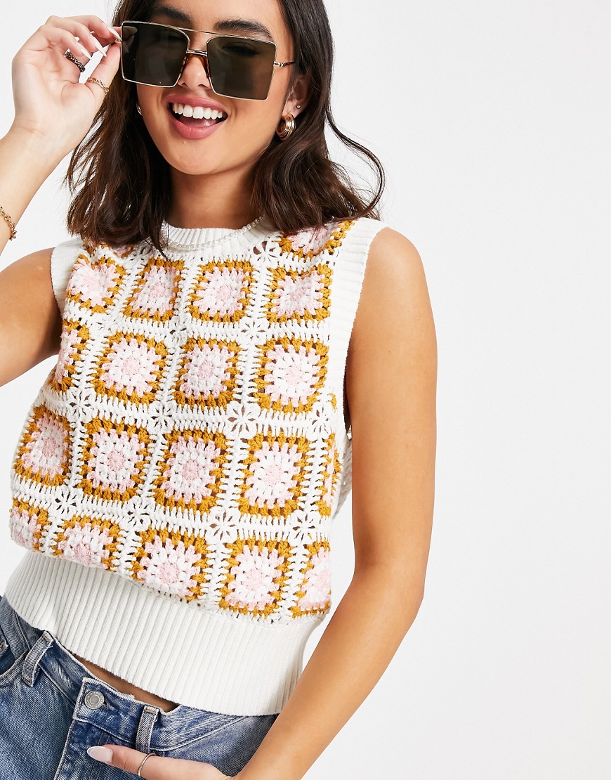 & Other Stories crochet knitted floral tank in beige-Neutral