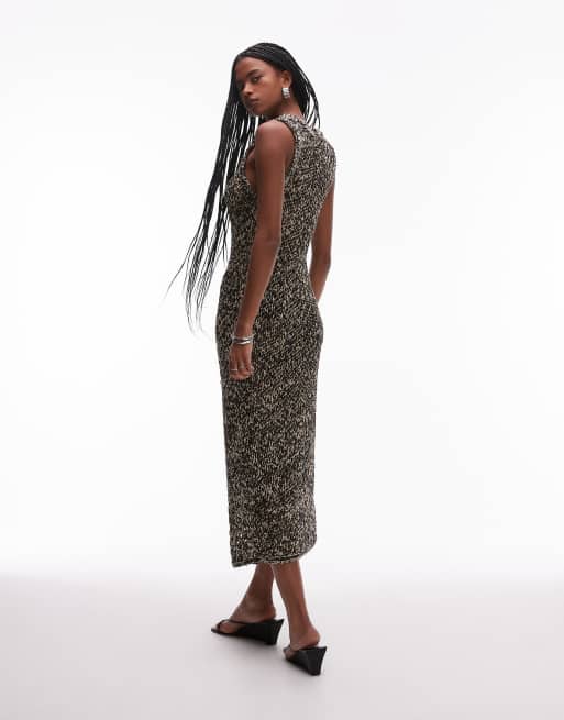 & Other Stories crochet knitted maxi dress in beige and black twist, 4 of 4