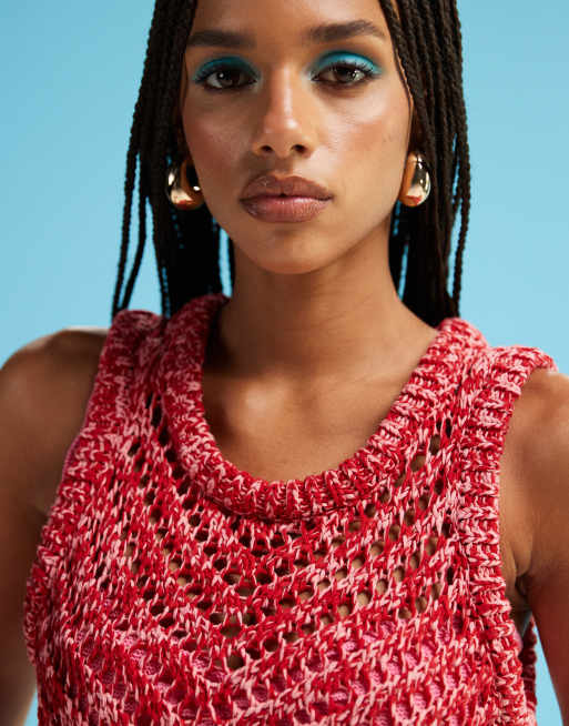 & Other Stories crochet knitted maxi dress in pink and red twist, 3 of 4