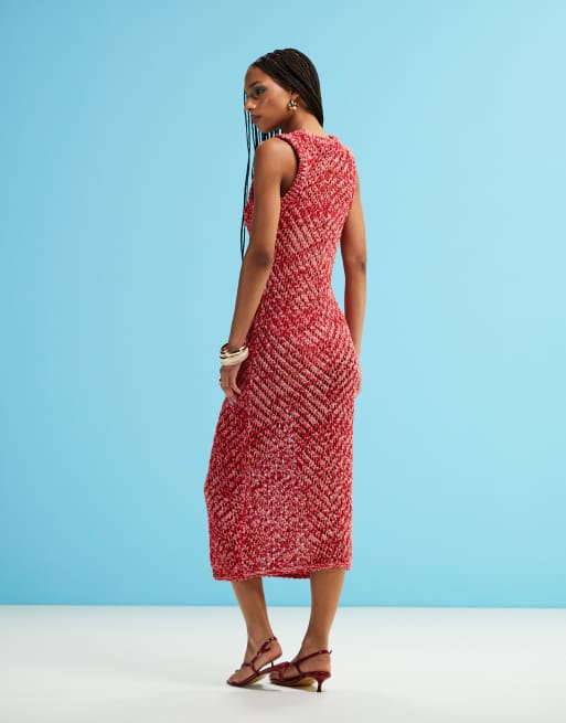 & Other Stories crochet knitted maxi dress in pink and red twist, 4 of 4