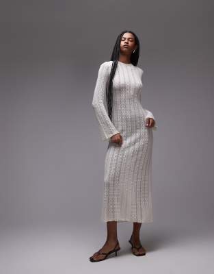 & Other Stories & Other Stories crochet knitted maxi dress with open tie back in white