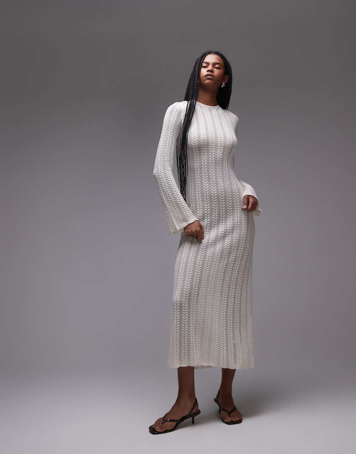& Other Stories crochet knitted maxi dress with open tie back in white