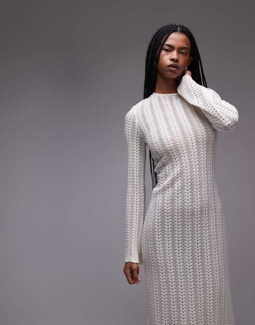 & Other Stories crochet knitted maxi dress with open tie back in white