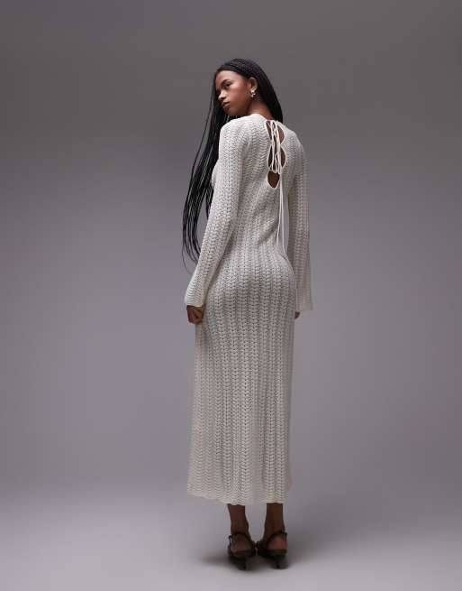 & Other Stories crochet knitted maxi dress with open tie back in white