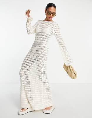 & Other Stories crochet knitted midi dress with open back in stripe print