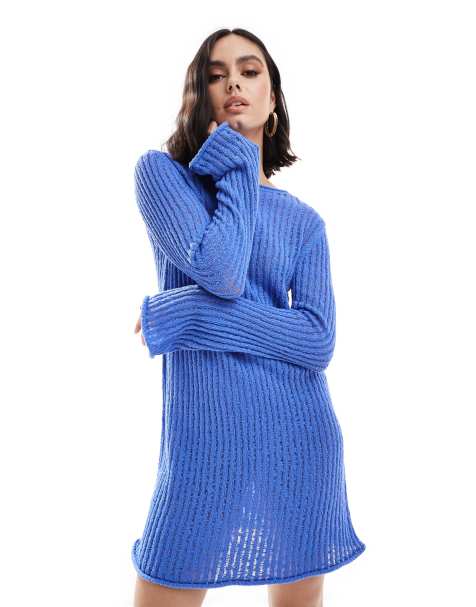 & Other Stories crochet knitted mini dress with scoop back in blue - view 1