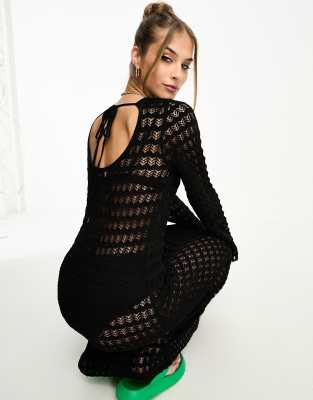 Long Black Crochet Dress