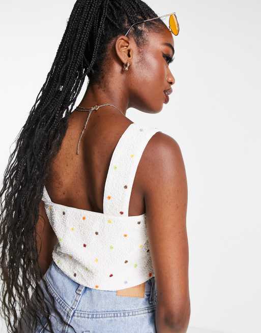 & Other Stories - Crop top bianco con stampa a pois in coordinato, 3 di 4