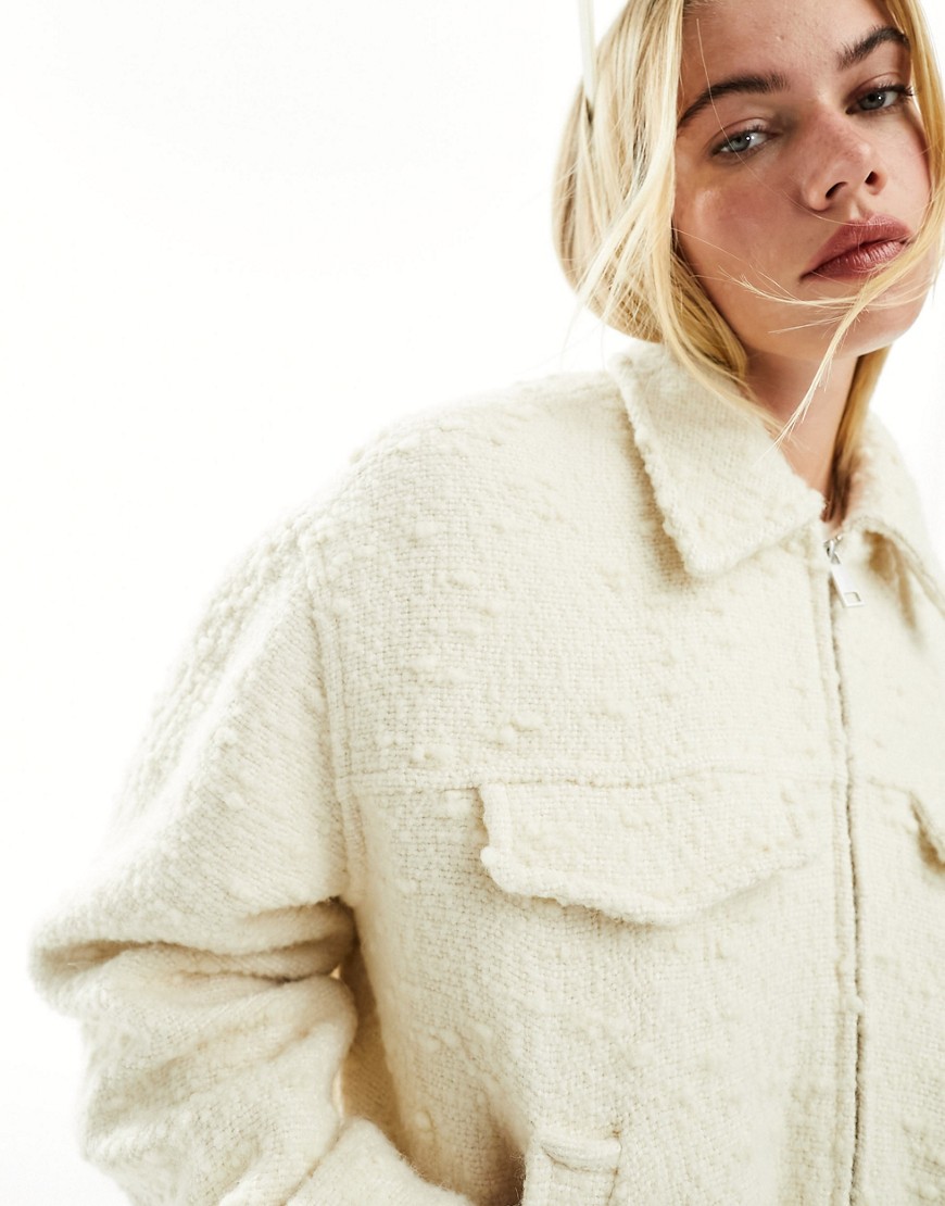 & Other Stories cropped boucle bomber jacket in off-white