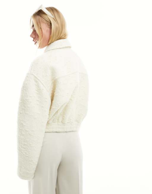 Other Stories cropped boucle bomber jacket in off-white ASOS
