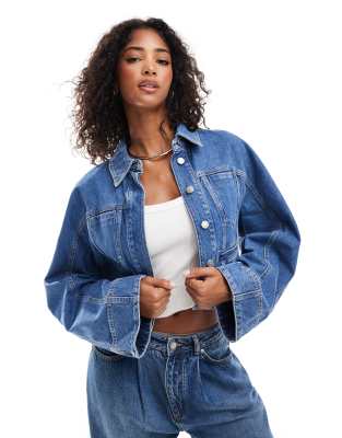 Other Stories cropped denim jacket volume sleeves in blue wash ASOS