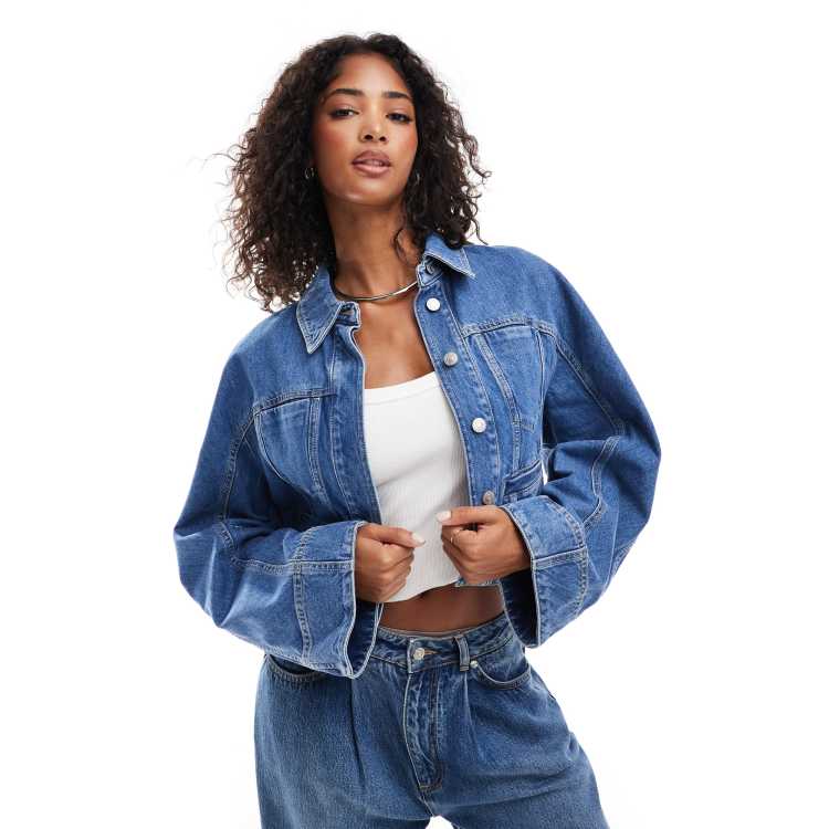 & Other Stories cropped denim jacket with volume sleeves in blue wash | ASOS