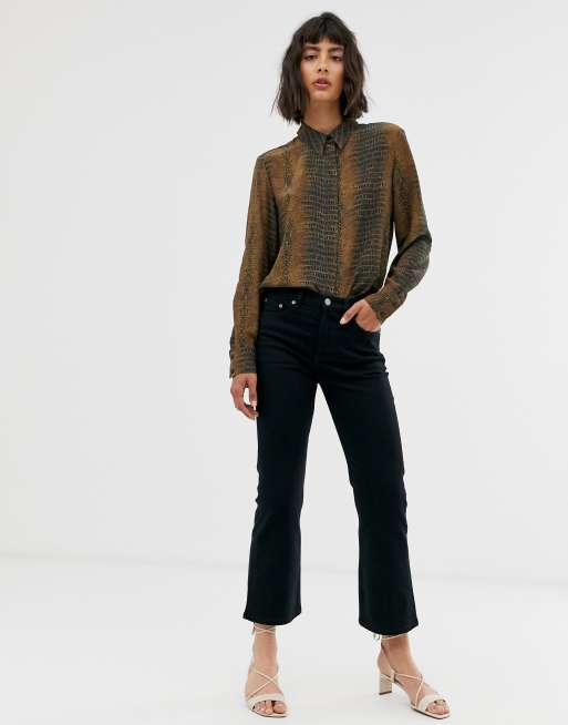 Other Stories Cropped Flare Jeans In Black Asos