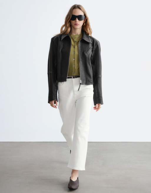 & Other Stories – Cropped-Jeans in Wollweiß mit hohem Bund und weitem Bein, 3 von 4