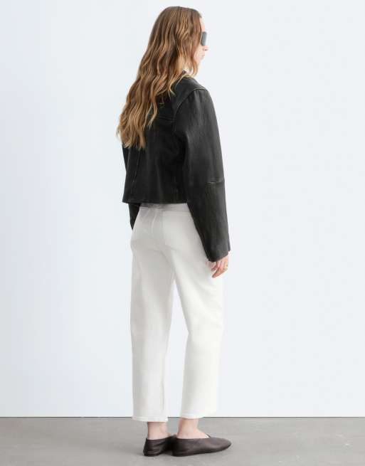 & Other Stories – Cropped-Jeans in Wollweiß mit hohem Bund und weitem Bein, 4 von 4