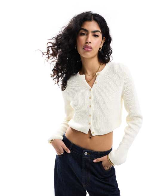 White button up cropped sweater sale