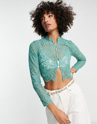 Other Stories &  Cropped Lace Blouse In Green