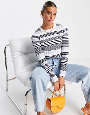 & Other Stories cropped long sleeve top in rib knit tonal stripe