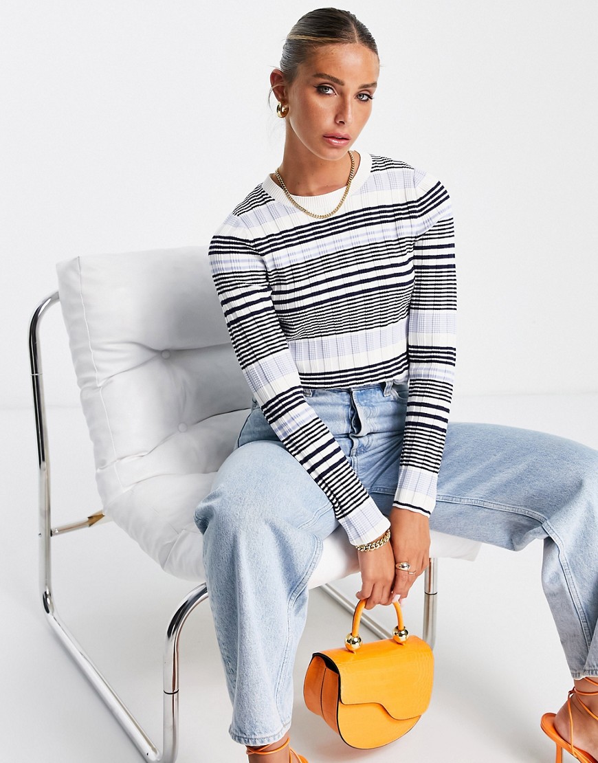 & Other Stories cropped long sleeve top in rib knit tonal stripe-Multi