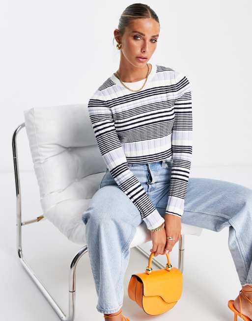 & Other Stories cropped long sleeve top in rib knit tonal stripe