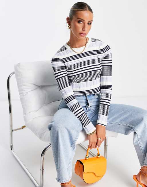 & Other Stories cropped long sleeve top in rib knit tonal stripe | ASOS