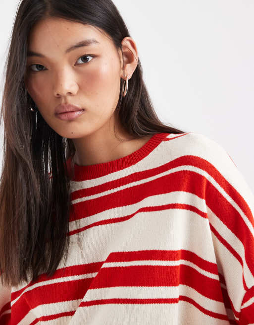 & Other Stories cropped Oversize-Pullover aus Baumwolle mit roten Streifen, 2 von 4