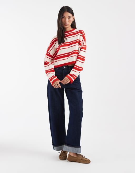 & Other Stories cropped oversized katoenen trui met rode streep, 3 van 4