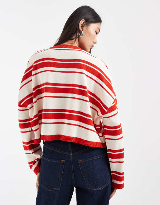 & Other Stories cropped oversized katoenen trui met rode streep, 4 van 4