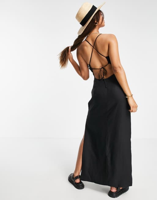 & Other Stories cross back maxi dress in black