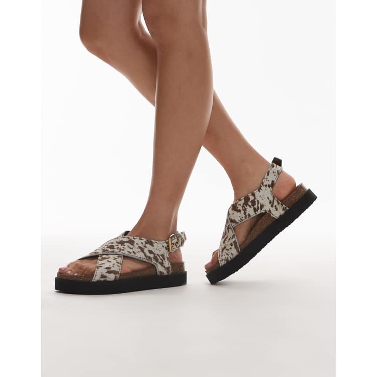 & Other Stories cross over leather suede sandals in hairy brown