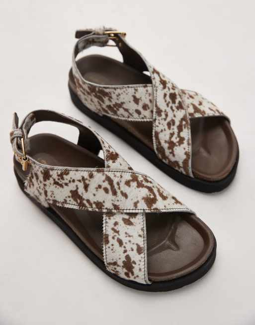 & Other Stories cross over leather suede sandals in hairy brown