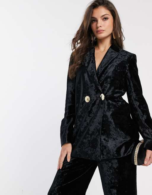 & Other Stories crushed velvet double breasted blazer in black | ASOS