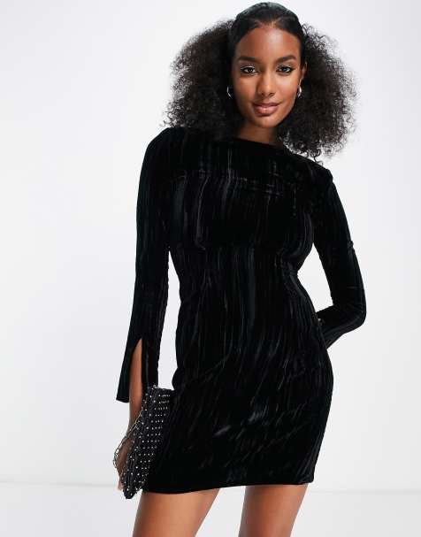 & Other Stories crushed velvet mini dress in black - view 1