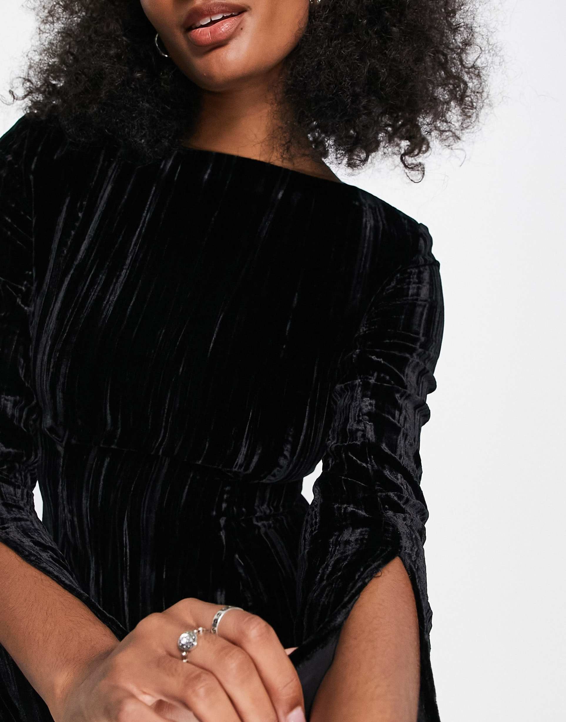 & other stories crushed velvet mini dress in black