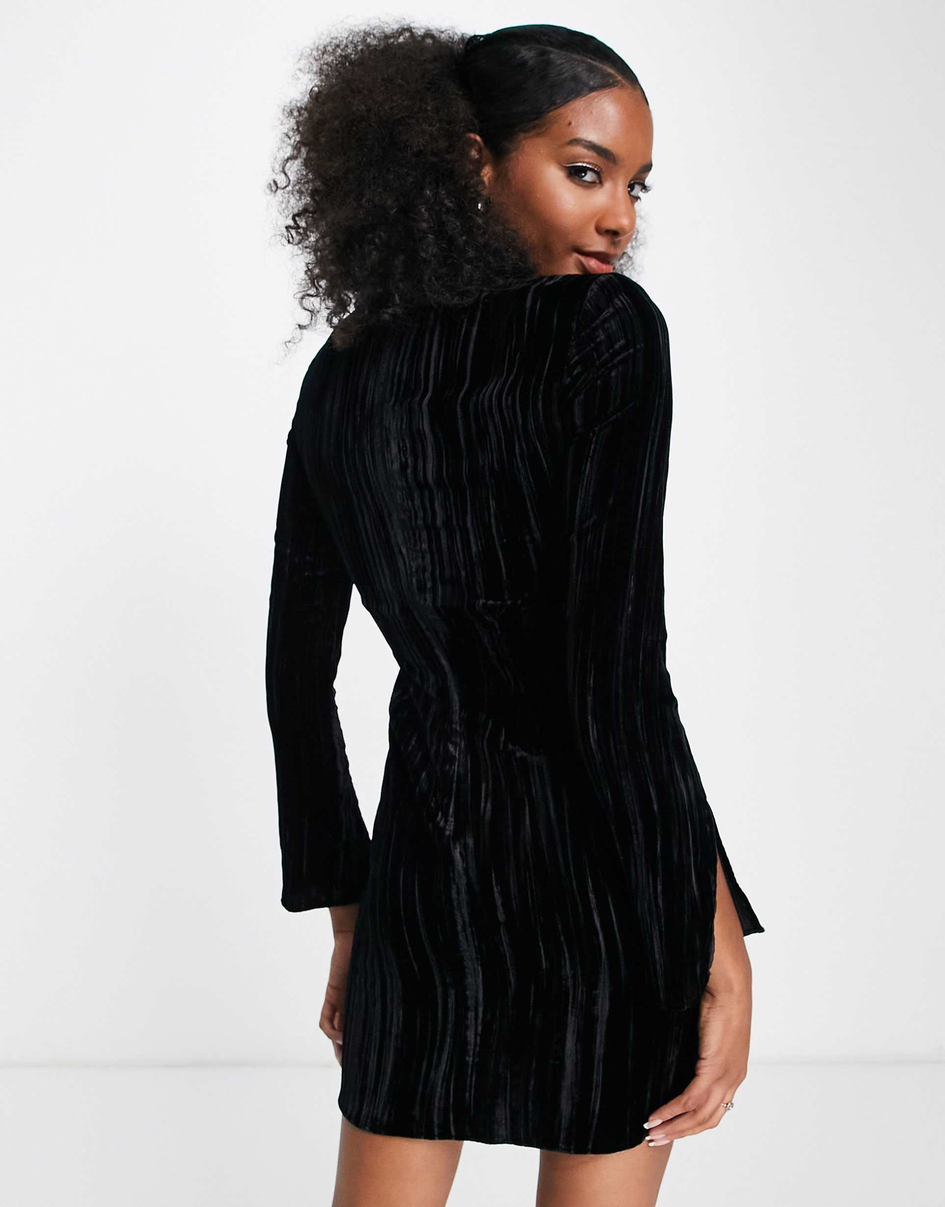 & other stories crushed velvet mini dress in black