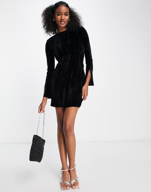  Other Stories crushed velvet mini dress in black